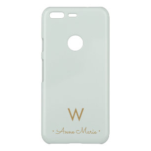 Modern Sage Green Gold Script Monogram Uncommon Google Pixel Case