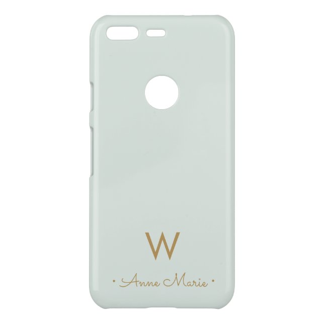 Modern Sage Green Gold Script Monogram Uncommon Google Pixel Case (Back)