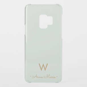 Modern Sage Green Gold Script Monogram Uncommon Samsung Galaxy S9 Case