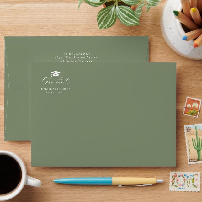 Modern sage Green Graduate  Graduation Envelope (Desk)