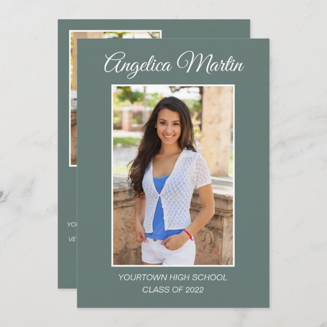 Modern Sage Green Graduation 3 Photo Class 2022 (Front/Back)