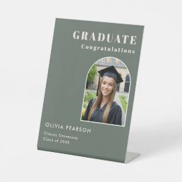 Modern Sage Green Graduation Photo Tabletop Pedestal Sign