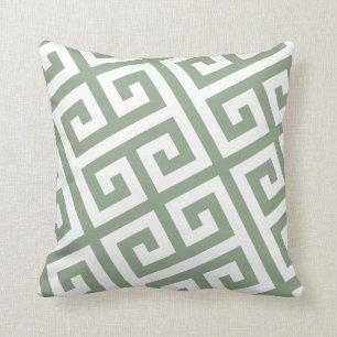 Modern Sage Green Greek Key patterned Throw Pillow