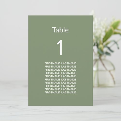 Modern Sage Green Guest Names Table Card