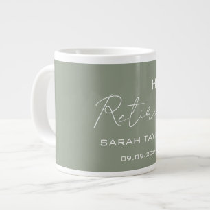 Modern Sage Green Happy Retirement Personalized  Giant Coffee Mug