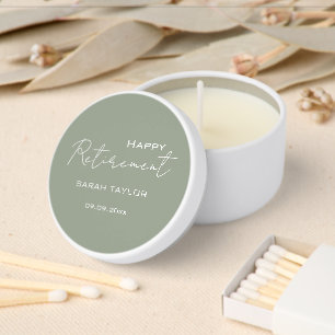 Modern Sage Green Happy Retirement Personalized Mini Candle Favors