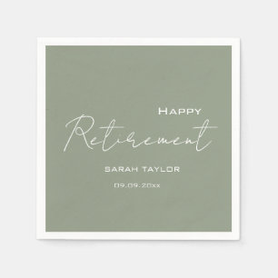 Modern Sage Green Happy Retirement Personalized Napkins