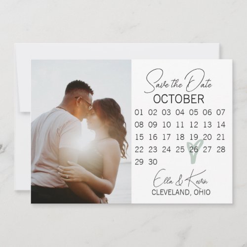 Modern Sage Green Heart Photo Save The Date Card