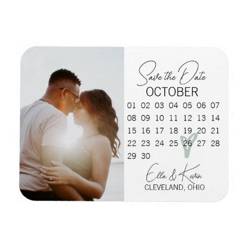Modern Sage Green Heart Photo Save The Date Card Magnet