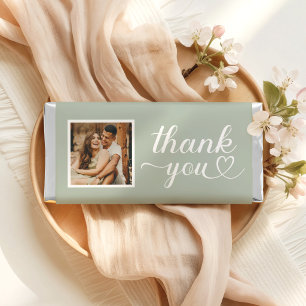 Modern Sage Green Heart Script Photo Thank You Hershey Bar Favors