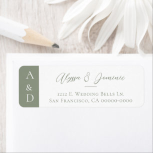 Modern Sage Green Initials Wedding Return address Label