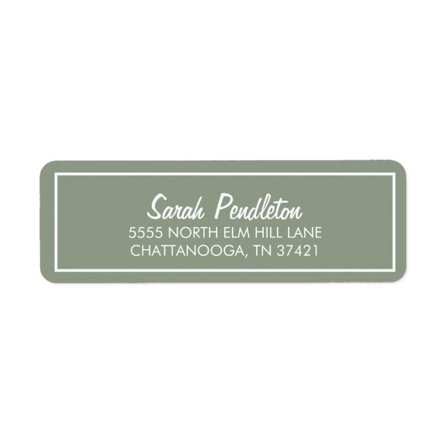 Modern Sage Green Ivory White Script Label (Front)