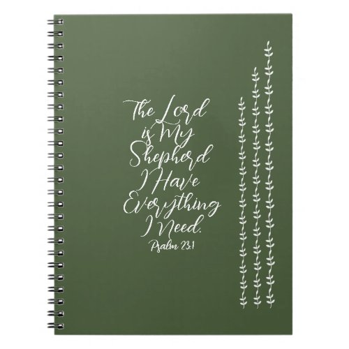 Modern Sage Green Leaf Art Psalm 231 Christian Notebook
