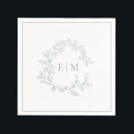 Modern Sage Green Leafy Crest Monogram Wedding Napkins<br><div class="desc">Create the perfect reception setting! We're loving this trendy, modern sage green wedding napkin! Simple, elegant, and oh-so-pretty, it features a hand drawn leafy wreath encircling a modern wedding monogram and is personalized in elegant typography. Finally, it is trimmed in a delicate frame. Veiw suite here: https://www.zazzle.com/collections/sage_green_leafy_crest_monogram_wedding_invitation-119735143483526238 Contact designer for...</div>