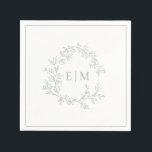 Modern Sage Green Leafy Crest Monogram Wedding Napkins<br><div class="desc">Create the perfect reception setting! We're loving this trendy, modern sage green wedding napkin! Simple, elegant, and oh-so-pretty, it features a hand drawn leafy wreath encircling a modern wedding monogram and is personalized in elegant typography. Finally, it is trimmed in a delicate frame. Veiw suite here: https://www.zazzle.com/collections/sage_green_leafy_crest_monogram_wedding_invitation-119735143483526238 Contact designer for...</div>