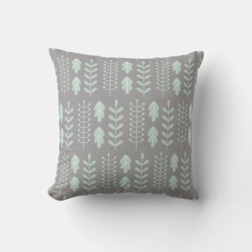 Modern Sage Green Leaves on Grey Throw Pillow