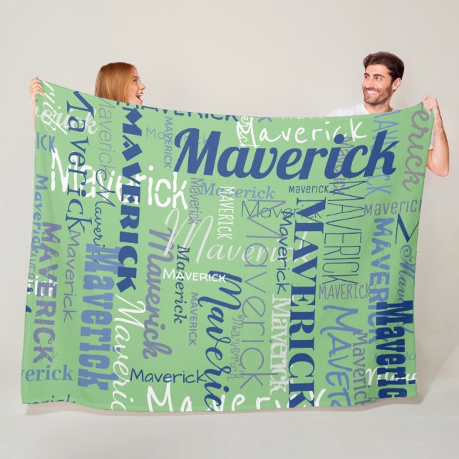 Modern Sage Green Long Name Repeating Pattern Fleece Blanket (In Situ)