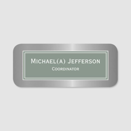Modern Sage Green  Luxury Metallic Silver Elegant Name Tag