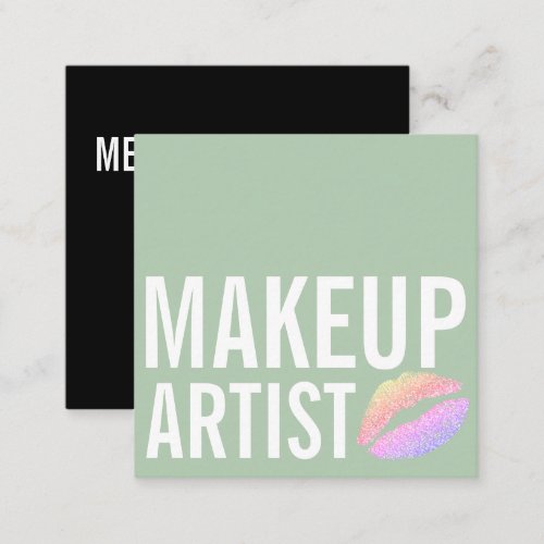 Modern sage green makeup beauty  square business card