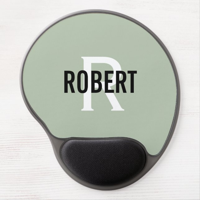 Modern sage green men monogram name gel mouse pad (Front)