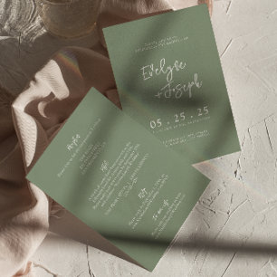 Modern Sage Green Minimal Boho All In One Wedding Invitation