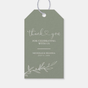 Modern Sage Green Minimal Boho Wedding Thank You Gift Tags