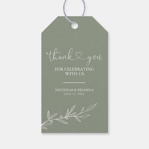 Modern Sage Green Minimal Boho Wedding Thank You Gift Tags