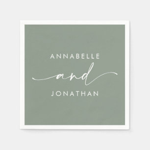 Modern sage green minimal contemporary wedding napkins