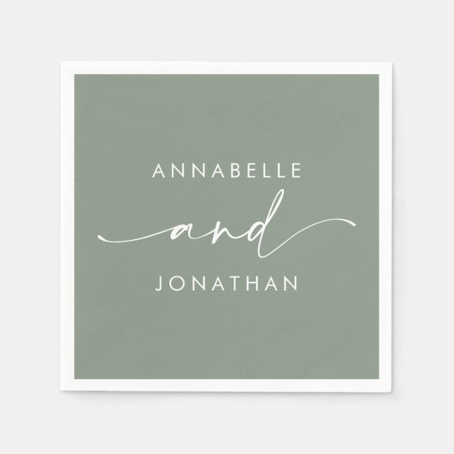 Modern sage green minimal contemporary wedding napkins (Front)