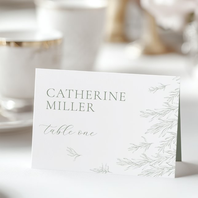 Modern Sage Green Minimal Leaves Place Card (Creator Uploaded)