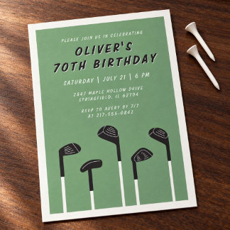Modern Sage Green Minimal Mens 70th Birthday Golf Invitation