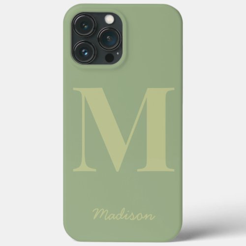 Modern Sage Green Minimal Monogram Initial Name  iPhone 13 Pro Max Case