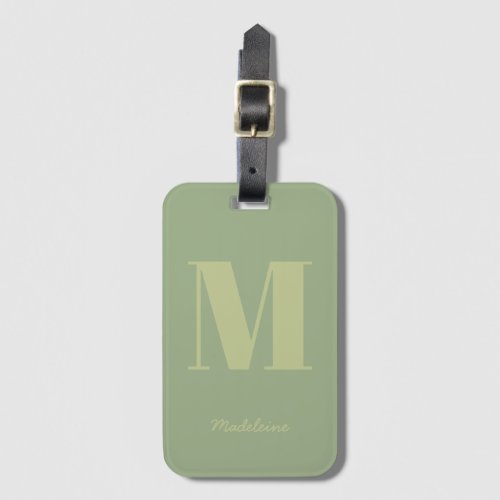 Modern Sage Green Minimal Monogram Initial Name Luggage Tag