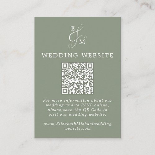 Modern Sage Green Minimal QR Code Wedding Website Enclosure Card