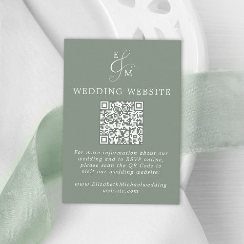 Modern Sage Green Minimal QR Code Wedding Website Enclosure Card