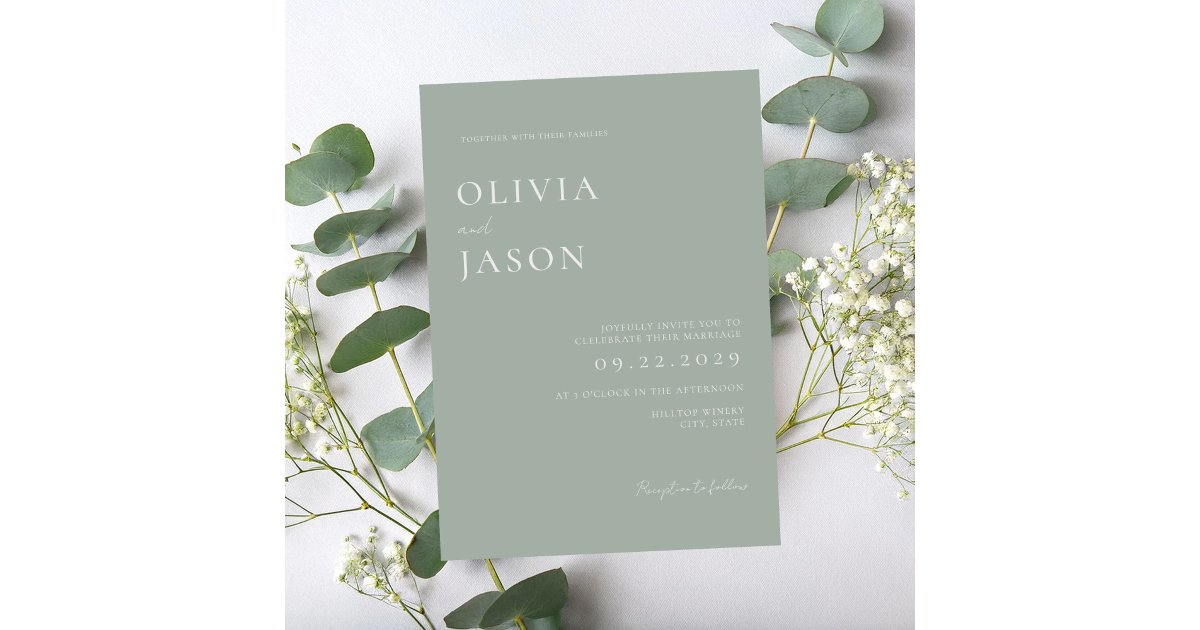 Modern Sage Green Minimal Wedding Invitation | Zazzle