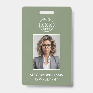 Modern Sage Green Minimalist Employee Photo Badge