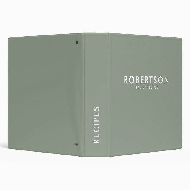 Modern Sage Green Minimalist Family Recipes 3 Ring Binder (Background)
