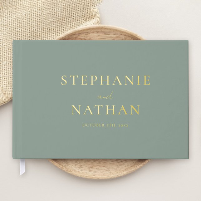 Modern Sage Green Minimalist Gold Foil Wedding Foil Guest Book (Creator Uploaded)