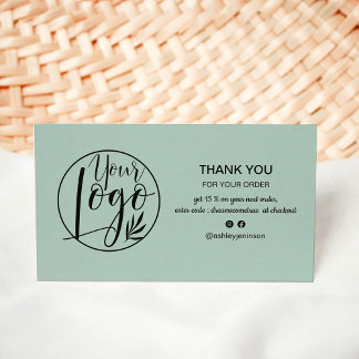 Modern sage green minimalist logo order thank you business card