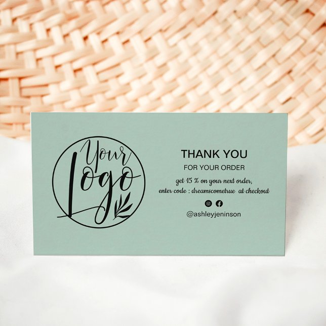 Modern sage green minimalist logo order thank you business card (Modern sage green minimalist logo order thank you business card)