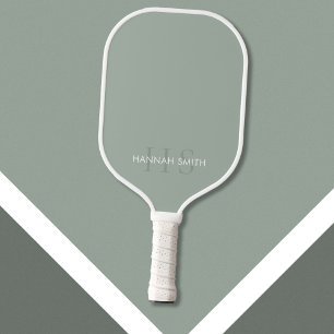 Modern Sage Green Minimalist Monogram Pickleball Paddle