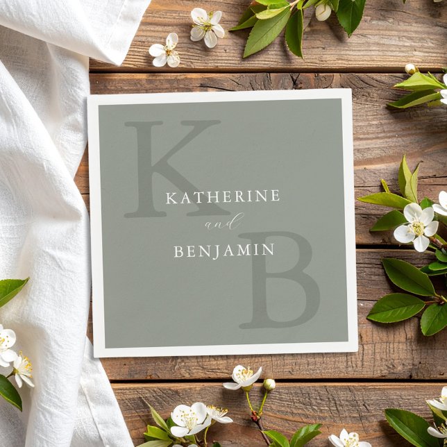 Modern Sage Green Minimalist Monogram Wedding Napkins (Creator Uploaded)