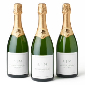 Modern Sage Green Minimalist Monogram Wedding Sparkling Wine Label