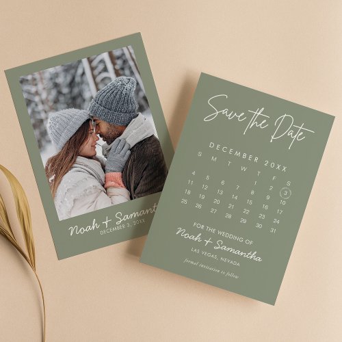 Modern Sage Green Minimalist Photo Calendar Boho Save The Date