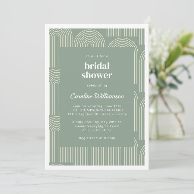 Modern Sage Green Minimalist Retro Bridal Shower Invitation (Standing Front)