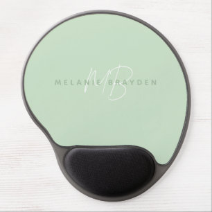 Modern Sage Green Minimalist Two Monogram Name Gel Mouse Pad