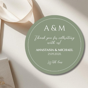 Modern sage green minimalist wedding classic round sticker
