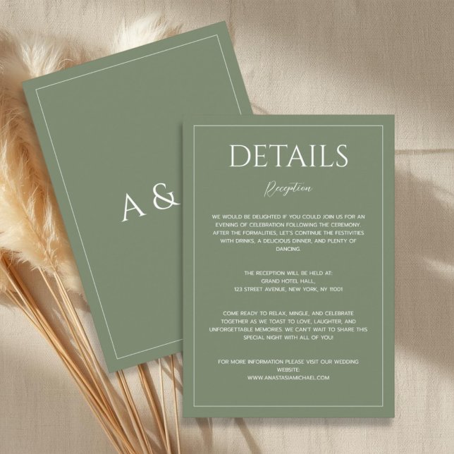 Modern sage green minimalist wedding details enclosure card (Creator Uploaded)