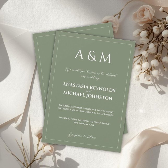 Modern sage green minimalist wedding invitation (Creator Uploaded)